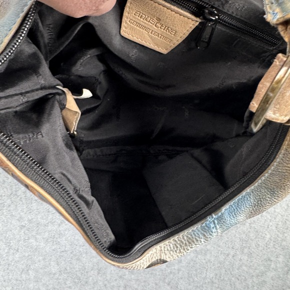 Anuschka Purse Womens Brown Floral Lotus Hand Painted Leather Shoulder Bag - Picture 9 of 13